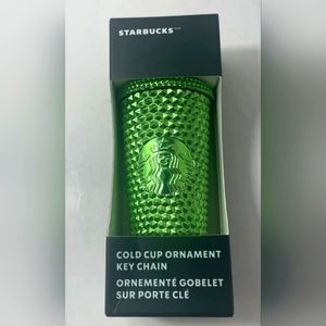 Starbucks 2023 Metallic Green Stud Holiday Cold Christmas Ornament Keychain